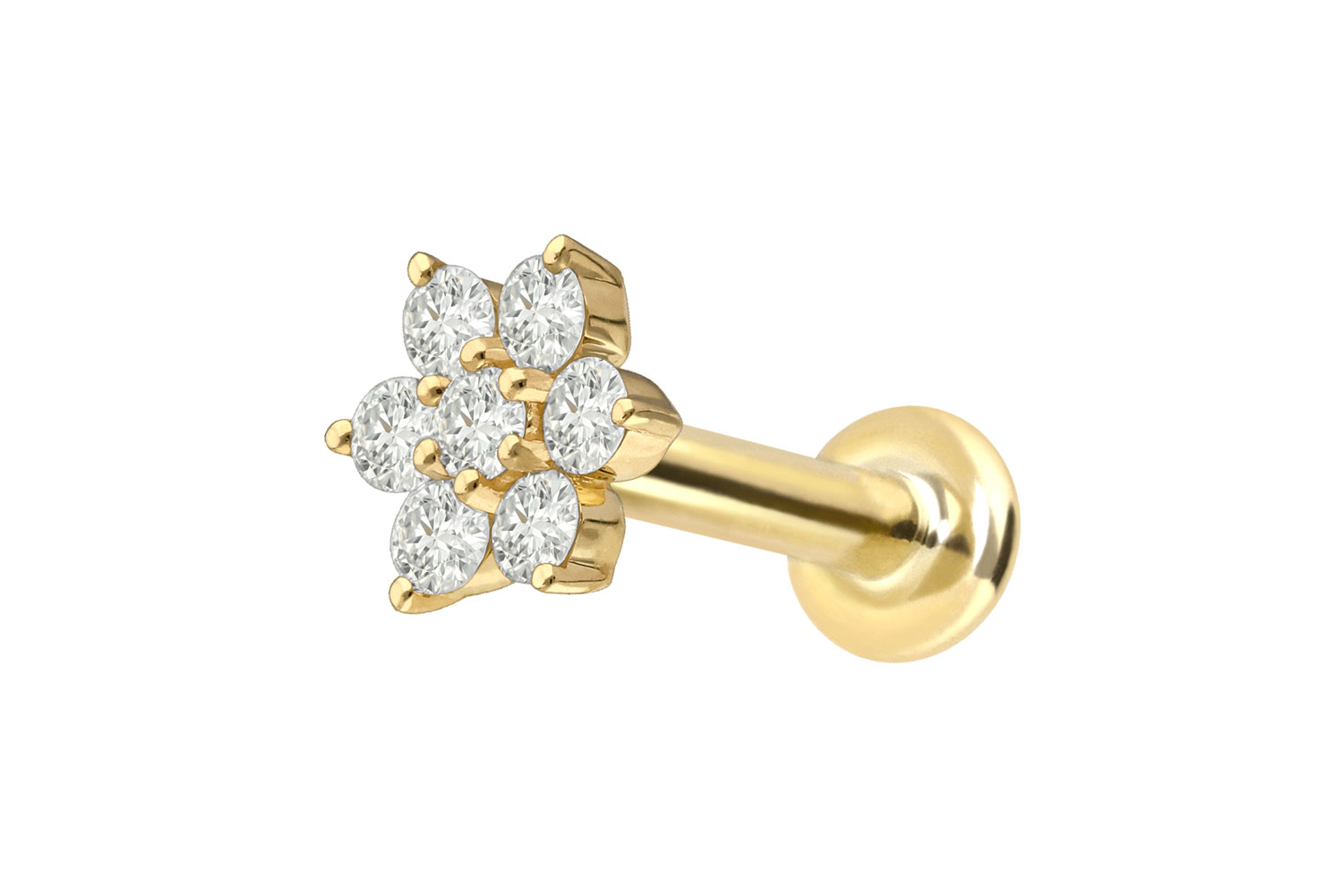 18 Karat Gold Labret Piercing mit Innengewinde DIAMANT-BLUME